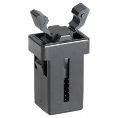 Plastic grab-type door catch with pull opening action. Measures 3/8 in height and 5/8 in width. Used to secure cabinet doors, panels, and access hatches in industrial enclosures, machinery, and electrical equipment.