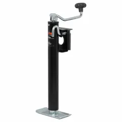 This topwind, weld-on trailer jack from CURT features a foot plate base and a static load capacity of 2,000 lb. With a maximum lift height of 31-1/4 in, it is used for lifting and supporting the tongue of a trailer during coupling or storage.