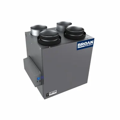 BROAN Heat Recovery Ventilator: Top Port, 119 cfm @ 0.400 in SP, 80% Max. Efficiency - Residential Energy-Recovery Ventilators