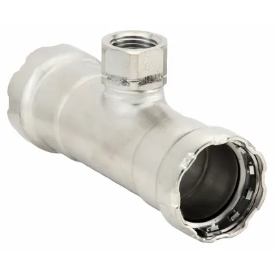 VIEGA MEGAPRESS Stainless Steel Press Tee Fitting, 2 in x 2 in x 1 in, FKM Seal - Stainless Steel Press Fittings