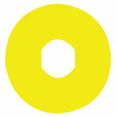 Round legend plate for 22 mm panel mounting, compatible with Series XB4/XB5 push-button stations. Overall diameter 3 9/16 in. Provides clear identification surface for control functions in industrial machinery and process lines.