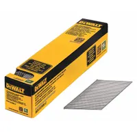Collated finish nails, 2-1/2" length, flat head, smooth shank, steel construction with galvanized finish for corrosion resistance. Chisel point and glue coating for secure holding in wood. Suitable for trim, molding, and cabinetry installation