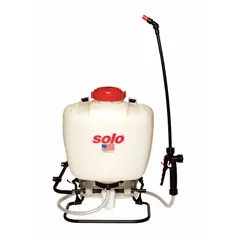 Manual pump sprayer with 4-gallon tank capacity. Mix-in-tank design for fertilizer application. Suitable for garden and agricultural use.