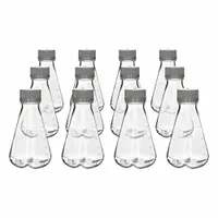 This sterile Erlenmeyer flask is made from PETG and has a 500 mL (17.6 fl oz) capacity with a tolerance of +/-0.20 mL. It is used for mixing, storing, and measuring liquids in laboratory and industrial settings, including cell culture, media preparation, and sample handling