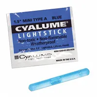 Blue heavy-duty lightstick providing 4 hours of non-electric illumination. Suitable for marking hazards, signaling, and area lighting in low-visibility environments. Pack of 50. Includes NSN 6260-01-209-4436
