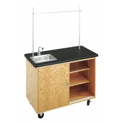 This fixed-height lab table features a laminate countertop on a wood base, with swivel casters for mobility. It supports up to 500 lb, making it suitable for general laboratory, educational, and industrial workstations where a durable, easy-to-clean surface is required.