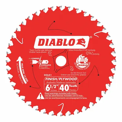 DIABLO D0641X 6-1/2" 40-Tooth Combo Circular Saw Blade - Wood-Cutting Blades
