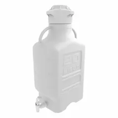 APPROVED VENDOR Dual-Handle Rectangular Carboy with Spigot, 26.1 L, White, Wide Mouth, 120 mm Screw Closure