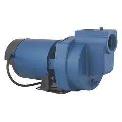 Self-priming sprinkler pump rated at 1 hp with an open drip-proof (ODP) enclosure. Operates on 115/230V AC and delivers a 100 psi shut-off. Suitable for residential and light commercial irrigation systems, drawing water from lakes, ponds, or wells.