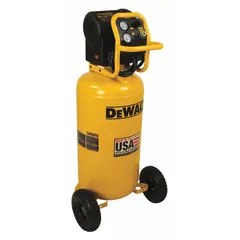 This wheeled portable electric air compressor features a 27-gallon vertical tank and an oil-free pump. It delivers 5.1 cfm at 90 psi and operates at a maximum pressure of 200 psi, powered by a 1.7 hp motor on 120V AC. Suitable for powering pneumatic tools such as nail guns and impact wrenches in construction and maintenance tasks.