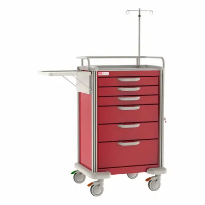METRO MBP3210CRT2 Medical Procedure Cart, Aluminum, 6 Drawers, Taupe/Red - Medical Procedure Carts