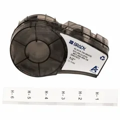 This combined label and ribbon cartridge provides a 1/2 in wide by 16 ft long continuous label roll made of Autoclavable Nylon/Cryogenic Nylon material. Designed for use with the M210 printer series, it is suited for applications requiring labels that withstand autoclave sterilization or cryogenic temperatures, such as laboratory and cold-chain identification.