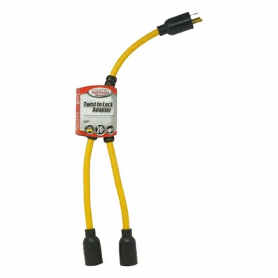 SOUTHWIRE Cord Adapter: 20 in Lg, 12 AWG, L5-20P Plug, L5-20R Receptacle, Yellow - Twist-Lock Plug Extension Cord Adapters with Splitters