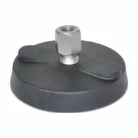 This female leveling mount is made of glass filled nylon for vibration damping. It features a 1"-8 thread size and a load capacity of 2,700 lbf. Designed for leveling and supporting machinery, conveyors, and heavy equipment without the need for mounting holes