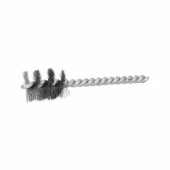 This single-stem brush is designed for cleaning blind holes in carbon steel. It removes debris, scale, and residue from tube and pipe interiors. The brush features a 3/4 in diameter with 0.006 in fill diameter carbon steel bristles.