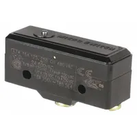 Plunger-actuated snap-action switch from the Honeywell BZ series. Features 1NO/1NC contact configuration and screw-type electrical connection. Rated for 15 A at 125 to 480 V AC. Suitable for position sensing and control in industrial machinery, conveyors, and packaging equipment