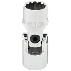 This 1/2" drive SAE flex socket features a 1/2" socket size with a 12-point configuration and standard depth. Constructed from chrome material, it is suited for tightening or loosening fasteners in automotive repair, machinery maintenance, and industrial assembly where access is limited.