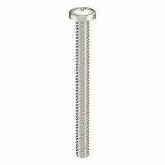 This machine screw has a #6-32 thread, 1-1/2 in length, and a pan head with Phillips drive. Made from 316 stainless steel with a plain finish, it is suited for fastening components in corrosive or marine environments. Commonly used in industrial equipment assembly, electrical enclosures, and control panel mounting. Supplied in a 25-pack with a #2 drive size.