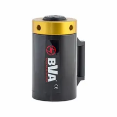 Lightweight lock nut ram with 150 ton nominal capacity and 6 in nominal stroke length. Effective area of 30.68 sq in. Lock nut design enables safe load holding without continuous hydraulic pressure. Used for controlled lifting and positioning in industrial maintenance and construction applications.