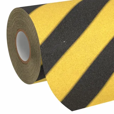 3M Anti-Slip Tape: Coarse, 60 Grit Size, Striped, Black/Yellow, 12 in x 60 ft - Medium Traffic Antislip Tape