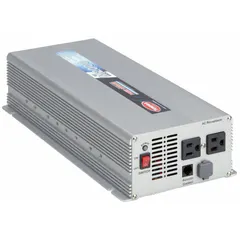 The TUNDRA M2000 inverter converts 12V DC battery power to 120V AC modified sine wave at 60 Hz, providing 2000 W continuous output. It features terminal blocks for DC connection and two AC outlets. Suitable for powering equipment and tools in off-grid or mobile applications.