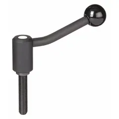 This adjustable tension lever from KIPP features a steel construction with a threaded stud. It has a 5/8"-11 thread, 60 mm thread length, and 128.5 mm overall length. Suitable for manual clamping, positioning, and quick-release adjustments on machinery, fixtures, jigs, and assembly line setups.
