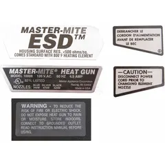 Replacement housing identification label for Master Appliance power tools. Designed to fit model 10008. Used to display model and part information for maintenance or repair.