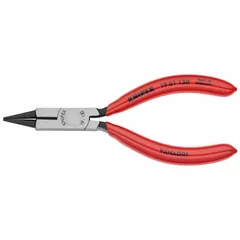 Smooth-jaw round-nose pliers with 1 1/4 in jaw length and 5 1/8 in overall length. Used for bending and shaping wire in precision assembly, electronics, and jewelry making.