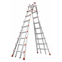 Aluminum staircase multifunction ladder with two configurations for versatile access in industrial maintenance, construction, and facility tasks. Supports up to 300 lb, weighs 79 lb. Suitable for use on stairs and as a straight ladder