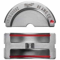 U Style die set for crimping 8 AWG electrical wire and cable. Compatible with MILWAUKEE tool models 2679-20 and 49-16-U000. Red in color.