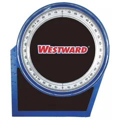 This magnetic angle locator measures angles from 0° to 90° with a resolution of 0.5°. It has a 3-1/2 in base length and 3 in overall height. The magnetic base attaches to ferrous surfaces for hands-free operation, commonly used for layout, setup, and inspection tasks in metalworking, woodworking, and fabrication.