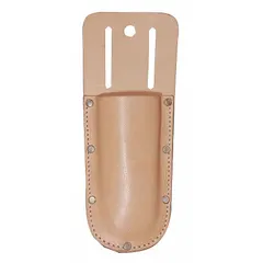 This tan leather tool holster features an open-top design and a belt slot for carrying pliers on a belt up to 2-3/4 inches wide. It includes one pocket for tool storage, providing quick access in construction, maintenance, and industrial settings.