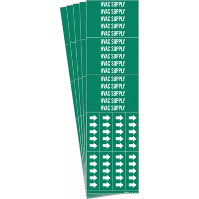 BRADY Pipe Marker: HVAC Supply, Green, White, Fits 3/4 in and Smaller Pipe O.D. - HVAC Supply Adhesive Pipe Markers