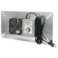 Single-fan crawlspace exhaust fan with maximum airflow of 110 cfm and power consumption of 20 W. Operates on 115V AC nominal / 120V AC nameplate voltage. Includes a thermostat and dehumidistat for automatic activation based on temperature or humidity levels. Comes with a 6 ft cord. Suitable for ventilating crawl spaces to remove moist, stale air.