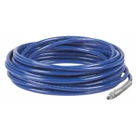 This 50-foot airless paint spray hose from GRACO has a 1/4-inch inside diameter and is rated for a maximum operating pressure of 3,000 psi. It is designed for transferring paints in airless spray systems, suitable for industrial and commercial painting applications