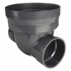 This backwater valve is designed to prevent sewage or stormwater backflow in drainage systems. It features a 4-inch socket connection and is constructed from PVC. Rated for a maximum working pressure of 43 psi (CWP), it includes an extension kit for installation flexibility.