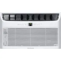 Residential-grade through-the-wall air conditioner for cooling only. Provides 8,000 BtuH cooling capacity, suitable for rooms up to 350 sq ft. Operates on 115V AC with NEMA 5-15P plug. CEER rating of 9.6. Includes remote control for convenient operation