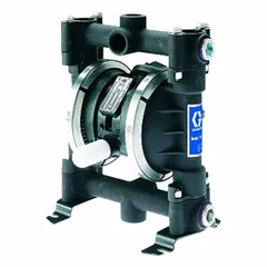 This GRACO stub pump is a general purpose diaphragm drum pump with a 1:1 ratio. It delivers a maximum flow rate of 16 gpm and handles fluid temperatures up to 225°F. Designed for direct-mount drum applications, it is used for transferring lubricants, chemicals, and other non-corrosive fluids in industrial settings.