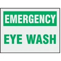 This 8-pack of adhesive-mounted signs is designed to mark emergency eye wash stations. The signs are not retroreflective, not glow-in-the-dark, and have no anti-slip surface. They are suitable for indoor use where quick identification of eye wash equipment is needed