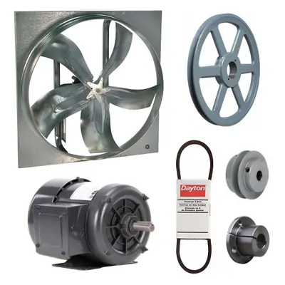Dayton Exhaust Fan with Drive Package: Belt Drive, 42 in Blade, 3/4 hp, 17,709 cfm - Belt-Drive Panel Exhaust Fans with Drive Package