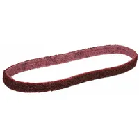 This SCOTCH-BRITE surface-conditioning belt is designed for deburring, blending, and finishing all metals. It features aluminum oxide abrasive in a medium grade, part of the SC-BL series. The belt measures 1/2 inch wide by 24 inches long and is used for consistent surface conditioning on industrial parts without altering part geometry