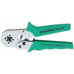 This auto-adjusting wire ferrule crimper is designed for non-insulated single ferrules, producing a square crimp. The tool automatically adjusts to ferrule size, eliminating manual die changes. Suitable for electrical panel building and industrial wiring applications.