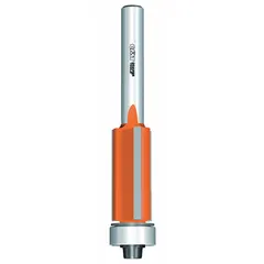 Carbide-tipped flush-trim profile router bit with a 1/2 in cutter diameter and 3 flutes. Designed for trimming laminate, veneer, or solid wood flush with a substrate in cabinet making, countertop fabrication, and woodworking projects requiring precise edge finishing.
