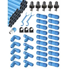 This compressed air aluminum tubing kit includes aluminum tubing and fittings in straight and elbow shapes for building or extending compressed air piping systems. The kit is suitable for use in industrial facilities for pneumatic distribution.