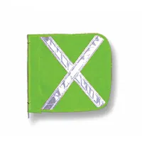 Green warning whip replacement flag with white reflective X pattern. Measures 16 inches by 16 inches. Used as a replacement component for warning whip assemblies on vehicles and equipment to enhance visibility in work zones