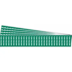 Green adhesive pipe marker with white legend text reading 'Industrial Water'. Designed for pipes with outer diameter 3/4 inch and smaller. Sold in a 5-pack without directional arrows. Used for identifying industrial water piping systems in facilities.