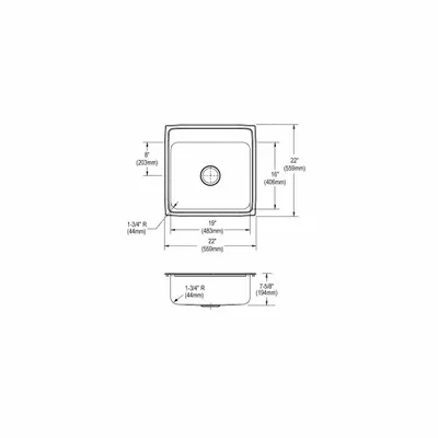 JUST MANUFACTURING One-Bowl Counter-Mounted Kitchen & Bar Sink - One-Bowl Counter-Mounted Kitchen & Bar Sinks without Faucets