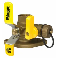 Brass ball valve with steel handle, 1-inch Flange x FIP connections, and a maximum operating pressure of 600 psi. Includes nuts for installation. The rotating flange simplifies alignment during installation in circulator pump kits for hydronic heating systems.