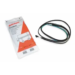 This 60 W crankcase heater operates at 120V AC and features a 0°F on temperature. It includes a flexible lockstrap for secure attachment and has a 28-inch lead length with a 4-foot overall length. Used in HVAC and refrigeration compressors to prevent refrigerant migration and oil dilution during off-cycles.