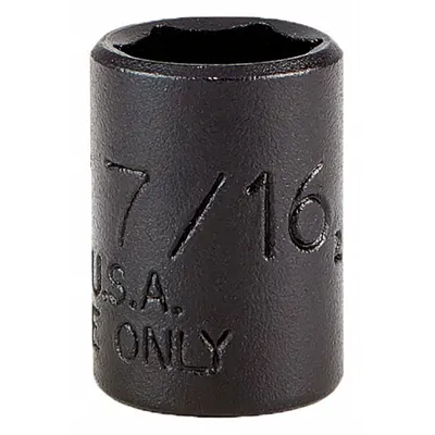 PROTO Socket: 1/4 in Drive Size, SAE, 7/16 in Socket Size, 6-Point, Std, 7/8 in Overall Lg - 1/4" Drive Impact Sockets